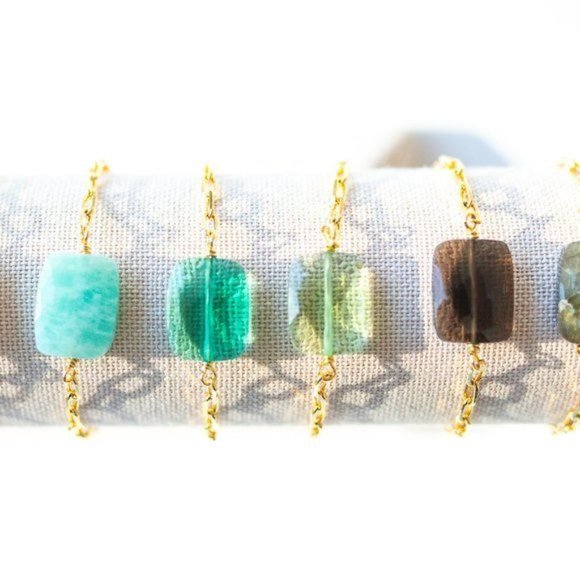 GORGEOUS Green Amethyst Gemstone Bracelet Gold Paperclip Chain Statement Jewelry - Picture 4 of 7